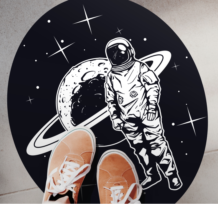 Alfombra vinílica dormitorio Diseño de astronauta con planeta. - TenVinilo