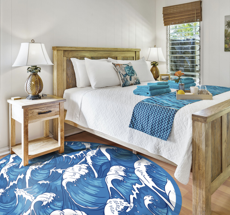 Alfombra vinílica dormitorio olas japonesas - TenVinilo