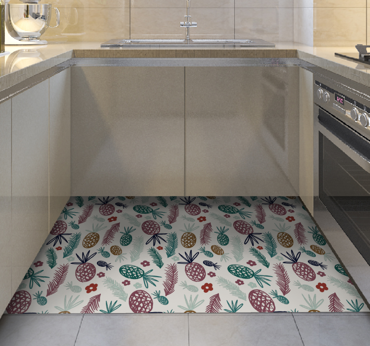 Alfombra vinílica flores motivo de frutas tropicales - TenVinilo