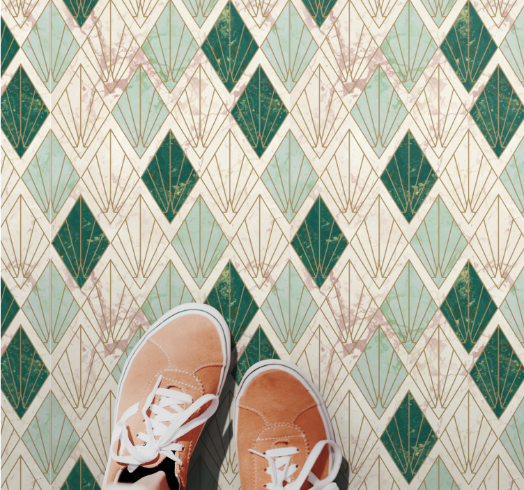 Alfombra vinílica hidráulica Patrón art deco mar verde - TenVinilo