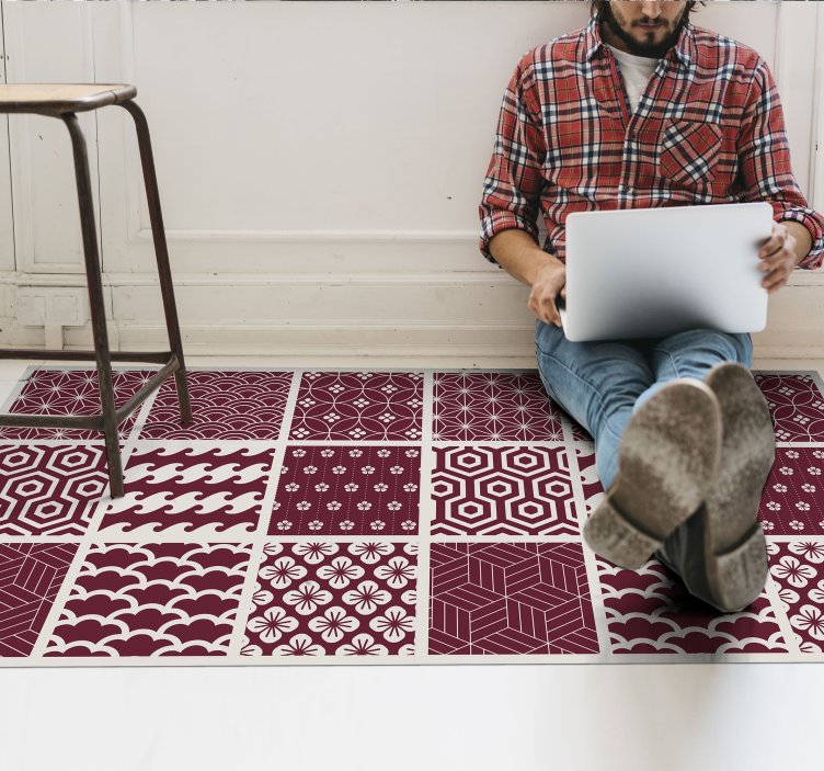 Alfombra hidráulica vinílica patrón rojo - TenVinilo