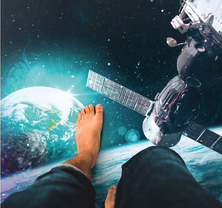 Alfombra vinílica naturaleza Estación espacial y planeta tierra. - TenVinilo