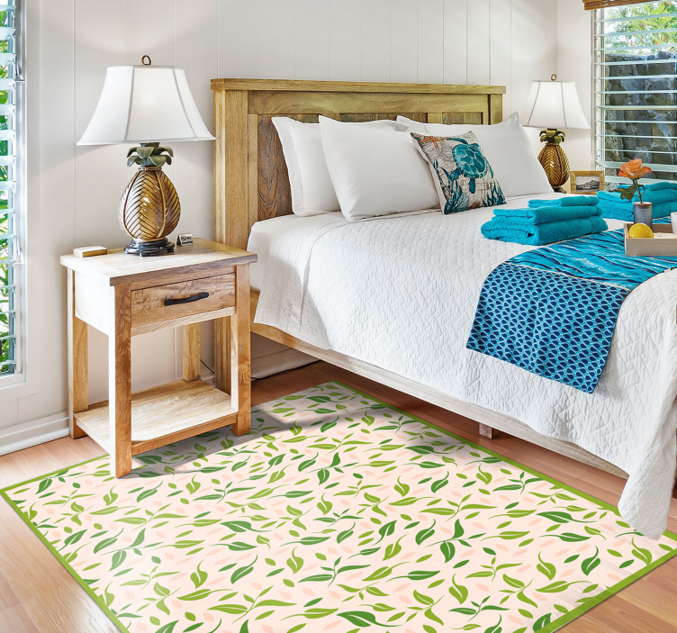 Alfombra vinílica nórdica de hojas verdes - TenVinilo