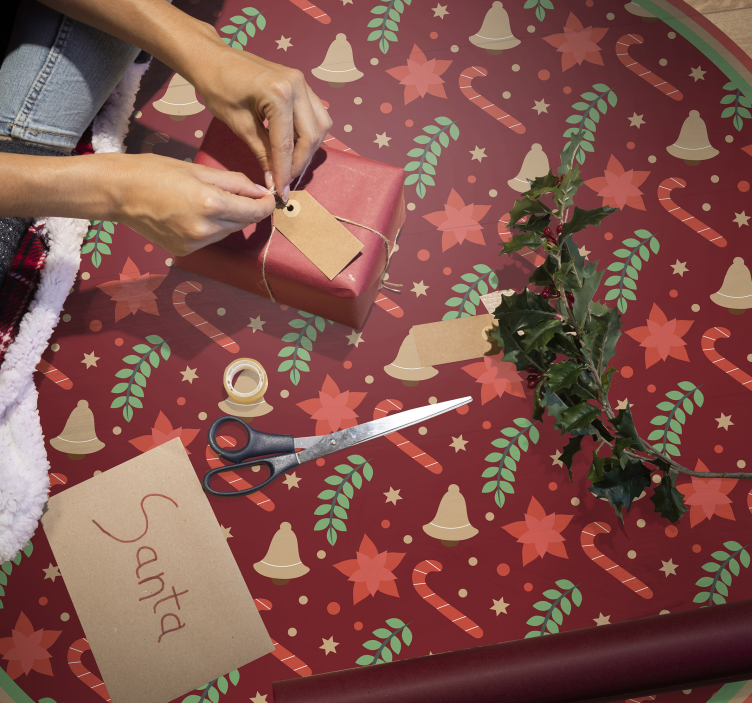 Alfombra vinílica roja patrón dulces navideño - TenVinilo
