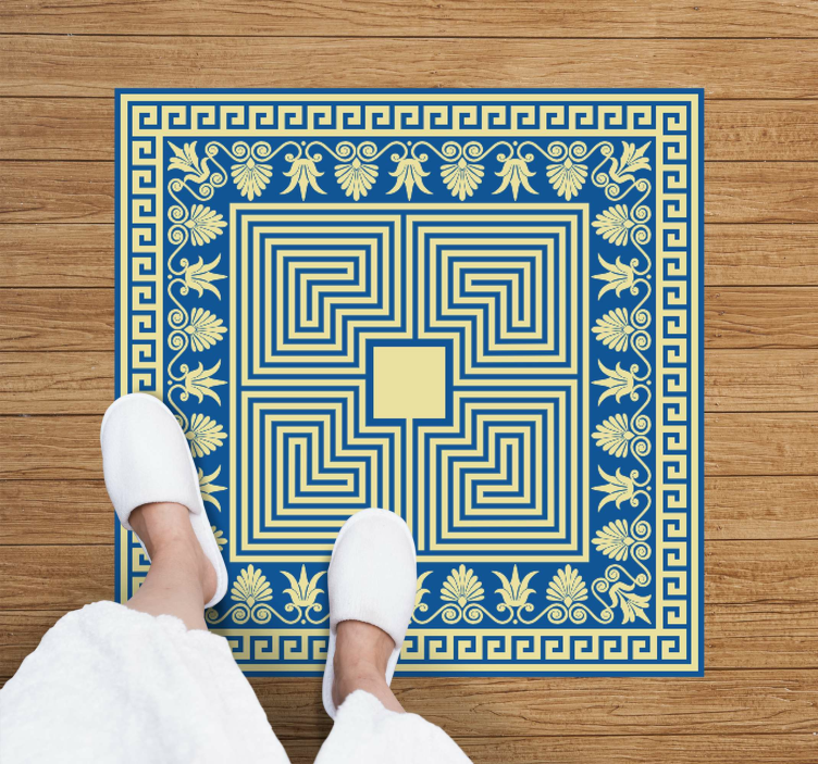 Alfombra vinílica vintage azulejo azul griego - TenVinilo