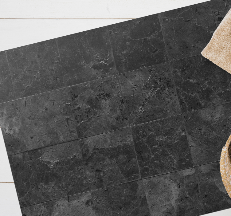 Alfombra vinílica baño moderna azulejos pizarra negra - TenVinilo