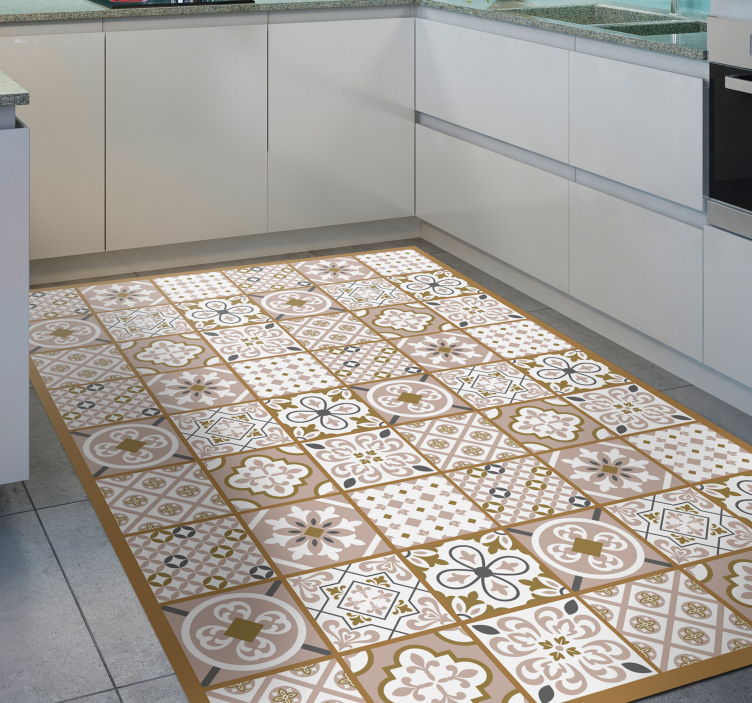 Alfombra vinilo cocina azulejos marrones pastel - TenVinilo