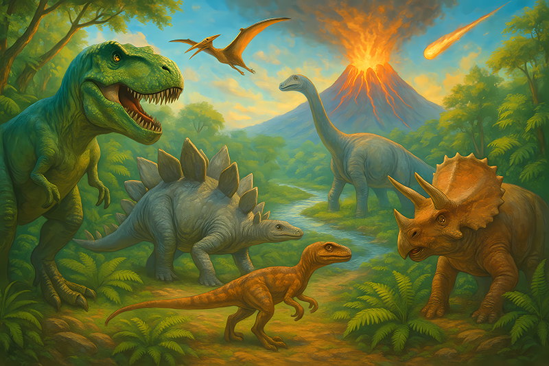 Alfombra vinílica animales extinción de los dinosaurios - TenVinilo