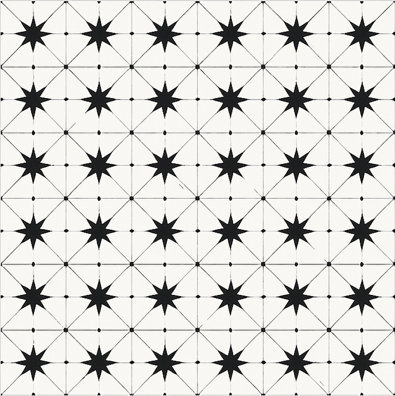 Alfombra vinílica comedor patrón de estrella encáustica - TenVinilo