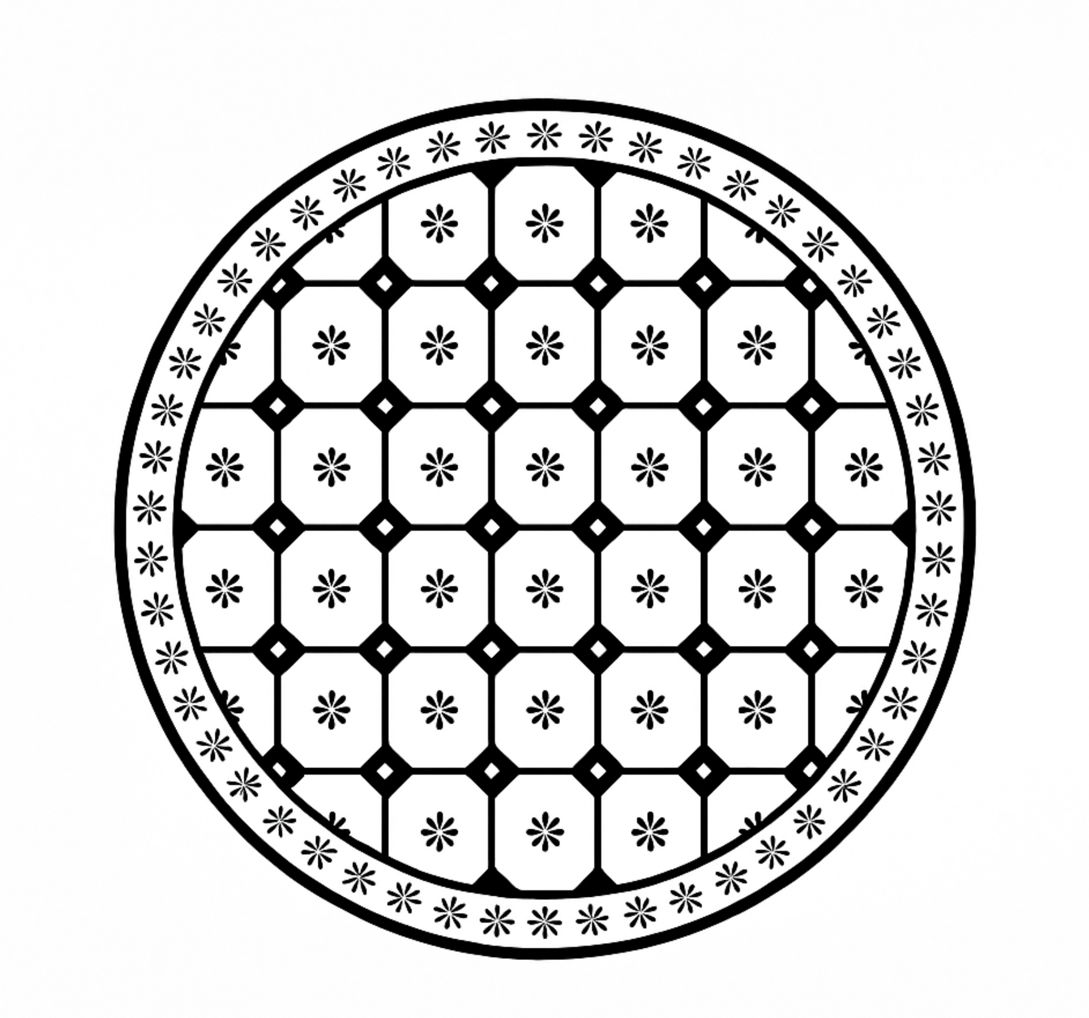 Alfombra vinílica comedor patrón de mosaico en blanco y negro - TenVinilo