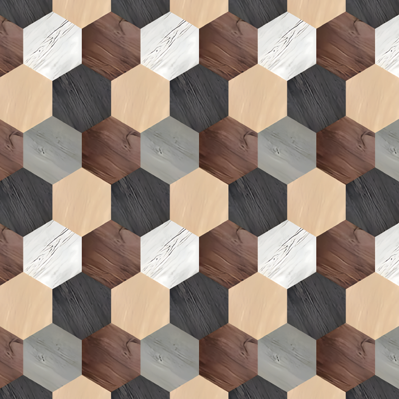 Alfombra vinílica cocina hexágonos de madera mixta - TenVinilo