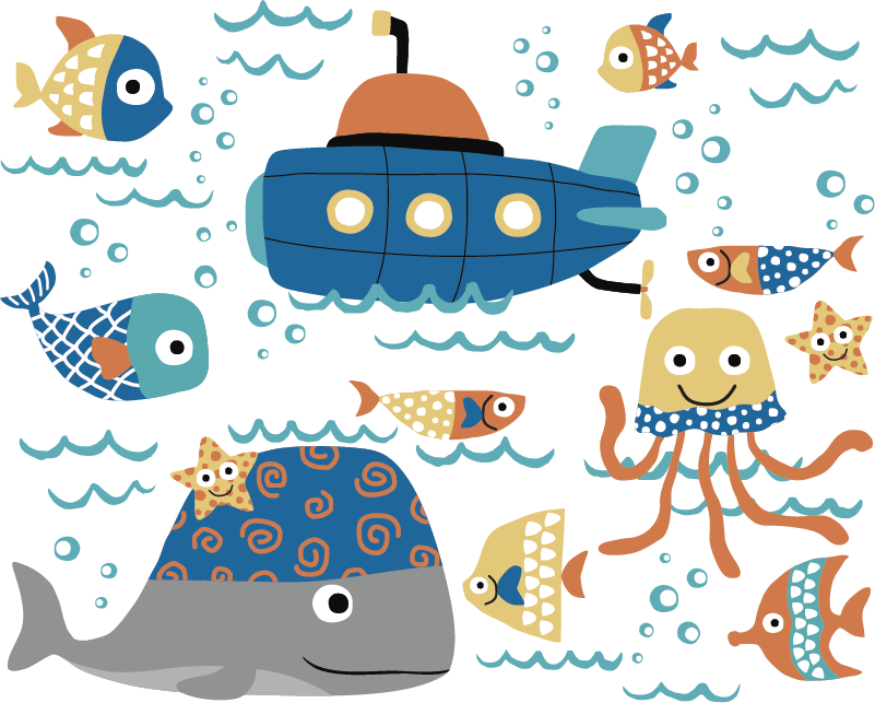 Alfombra vinílica animales motivos marinos azules - TenVinilo