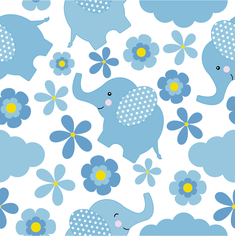 Alfombra vinílica animales elefantes bebé azules - TenVinilo