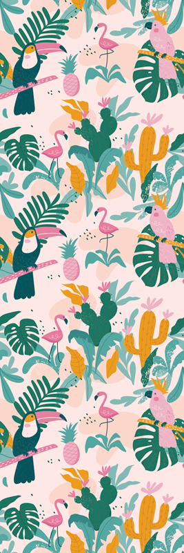 Alfombra vinílica animales pájaros verdes y hojas - TenVinilo