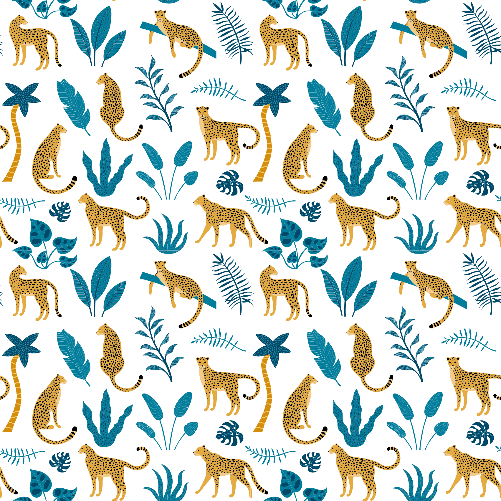 Alfombra vinílica animales botánicos y leopardos - TenVinilo
