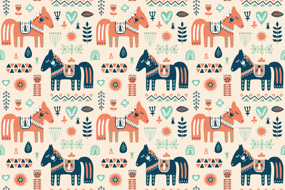 Alfombra vinílica animales hojas nórdicas sobre fondo beige - TenVinilo