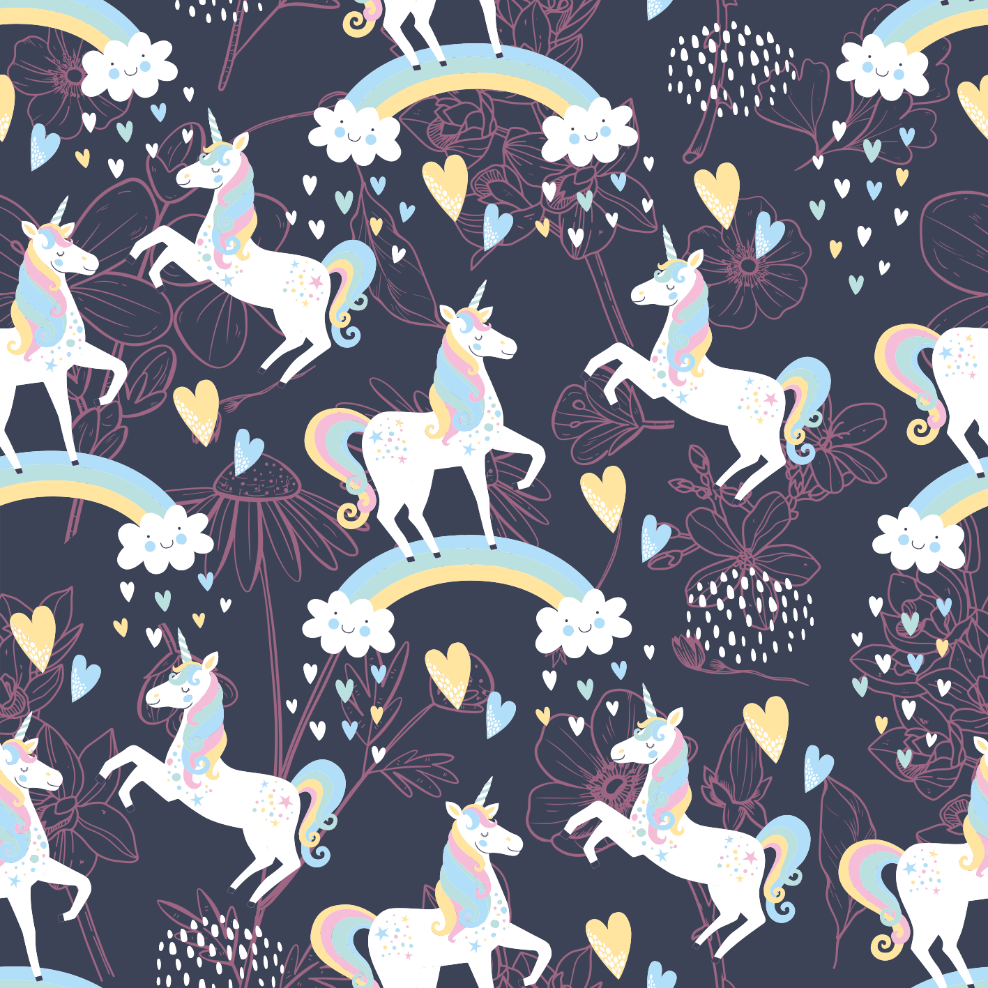 Alfombra vinílica animales unicornios rosas florales - TenVinilo