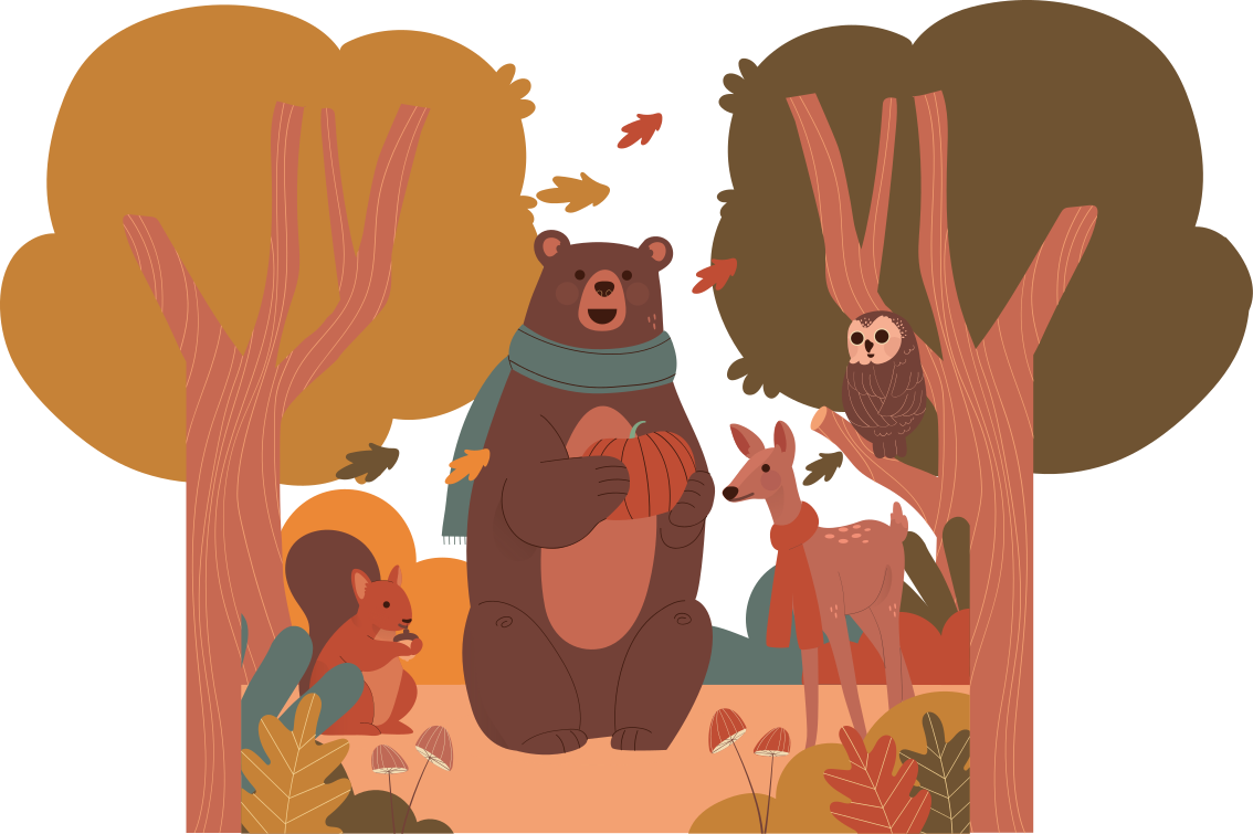 Alfombra vinílica animales criaturas del bosque otoño - TenVinilo