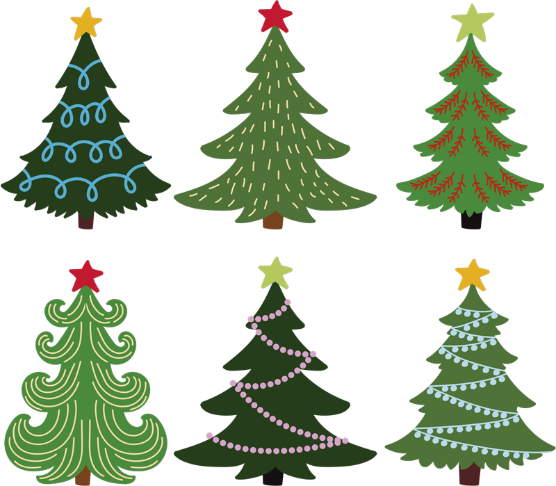 Alfombra vinílica navidad set árboles navideños coloridos - TenVinilo