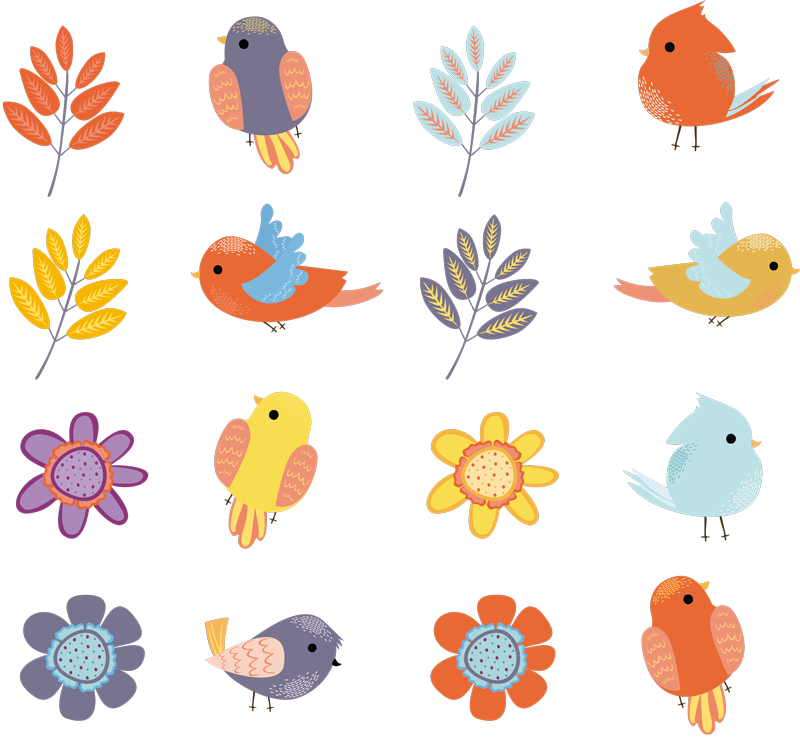 Alfombra vinílica flores y set de pájaros primaverales - TenVinilo