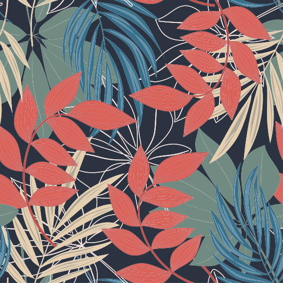 Alfombra vinílica flores patrón de fauna y flora elegante - TenVinilo