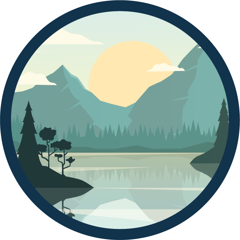 Alfombra vinílica flores silueta de montaña con lago - TenVinilo