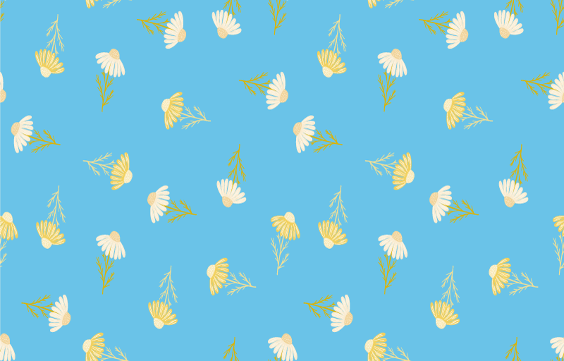 Alfombra vinílica flores patrón de margaritas fondo azul - TenVinilo