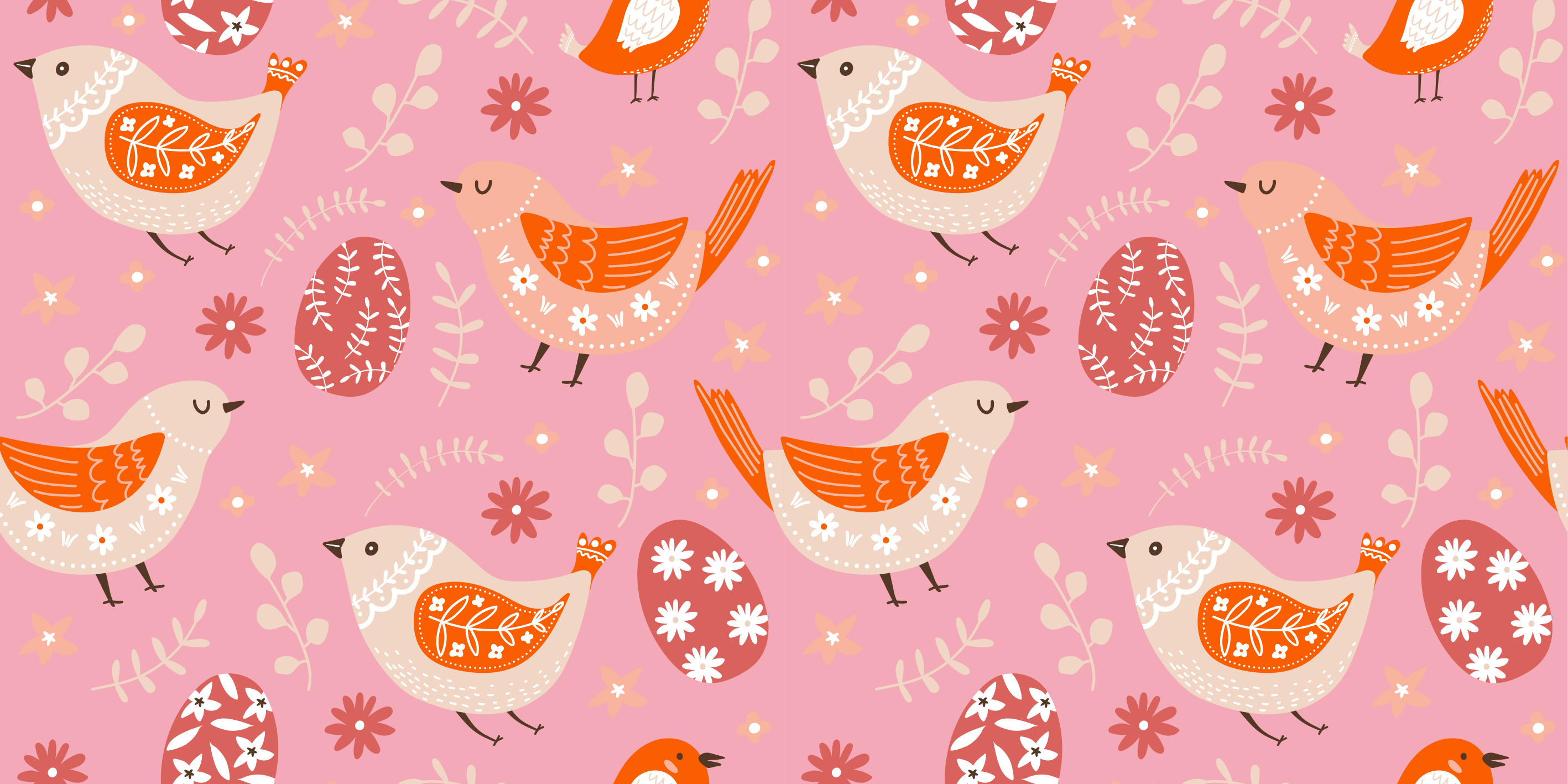 Alfombra vinílica flores diseño folk rosa con pájaros - TenVinilo