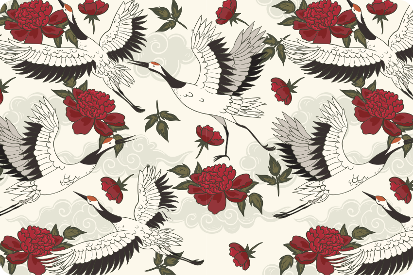 Alfombra vinílica flores patrón de aves en tonos tierra - TenVinilo