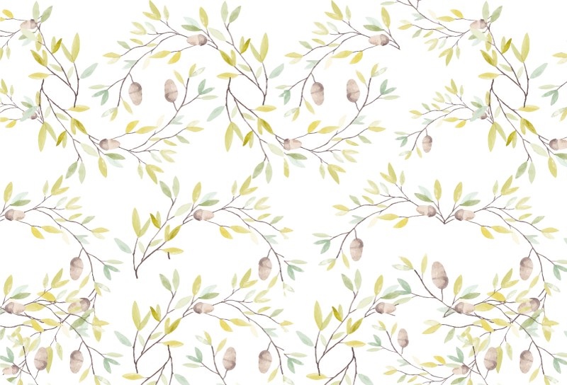 Alfombra vinílica flores patrón acuarela hojas verdes - TenVinilo