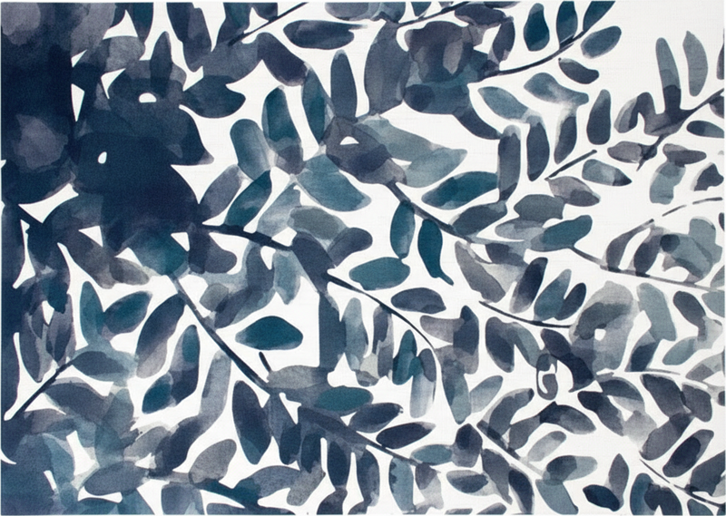 Alfombra vinílica flores patrón hojas acuarela azul - TenVinilo