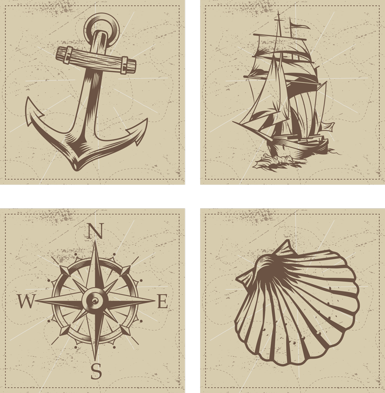 Alfombra vinílica baño objetos marinos baldosas - TenVinilo