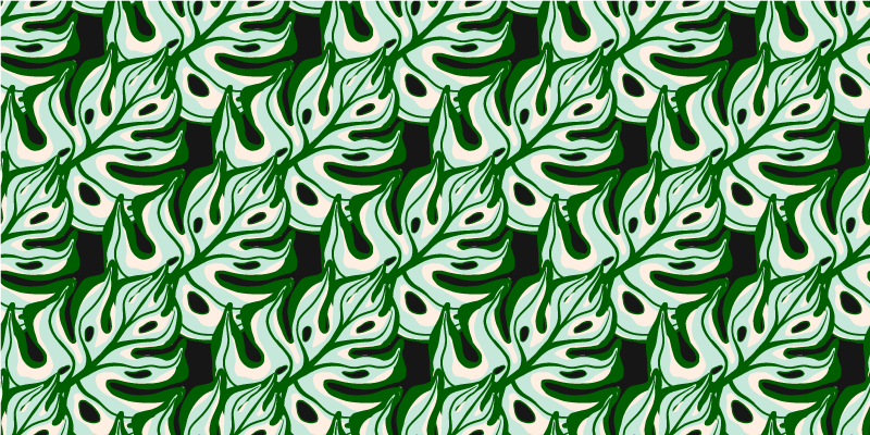 Alfombra vinílica flores diseño de flora negra y verde - TenVinilo