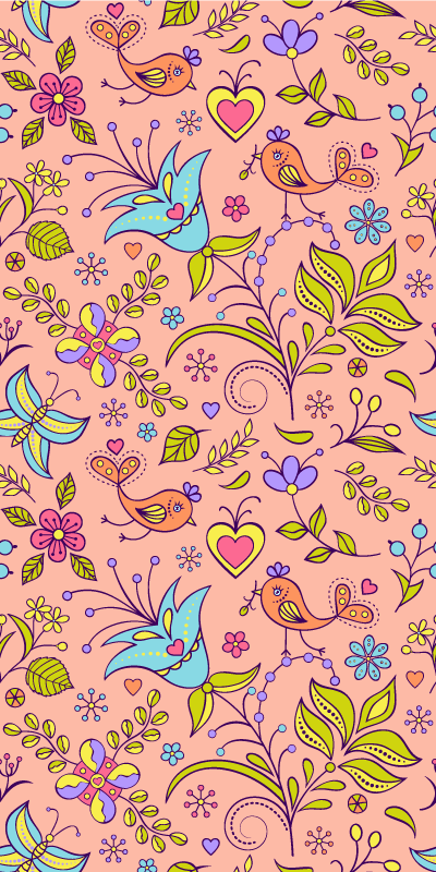 Alfombra vinílica flores diseño de aves y mariposas - TenVinilo