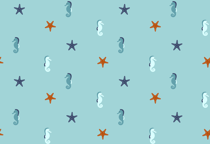 Alfombra vinílica flores caballito de mar y estrellas - TenVinilo