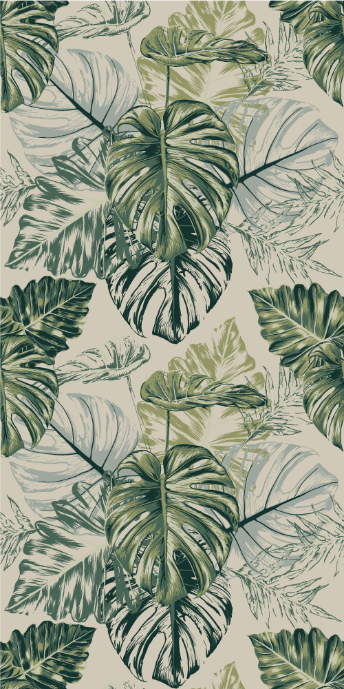 Alfombra vinílica dormitorio formas de monstera beige - TenVinilo