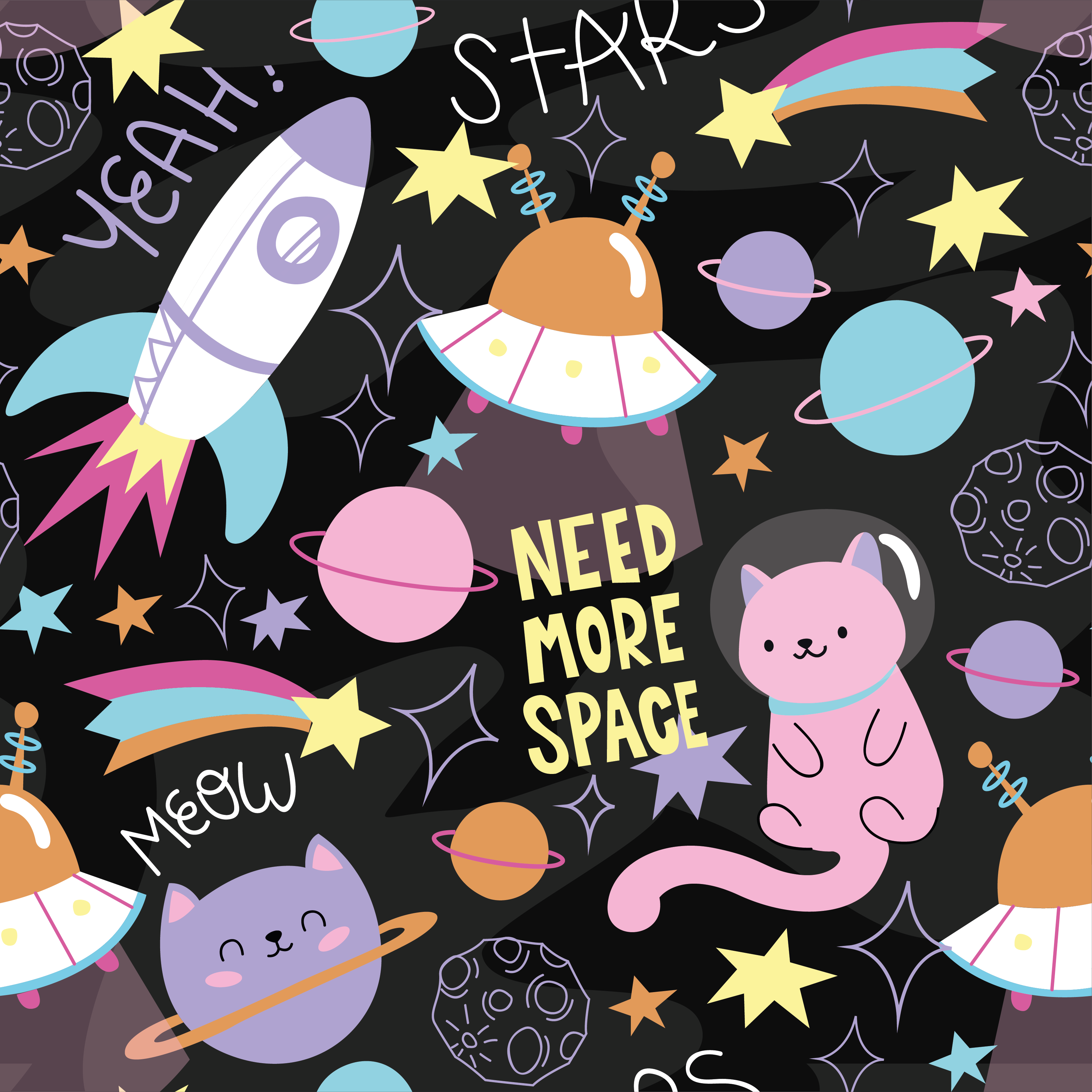 Alfombra vinílica infantil gatos en el espacio - TenVinilo