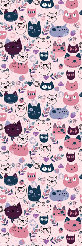 Alfombra vinílica dormitorio patrón de gatos rosas - TenVinilo
