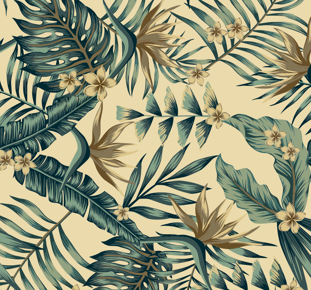 Alfombra vinílica dormitorio hojas tropicales - TenVinilo