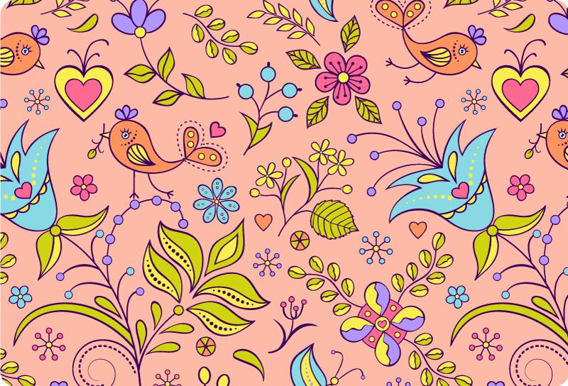 Alfombra vinílica naturaleza con flores, aves y mariposas - TenVinilo