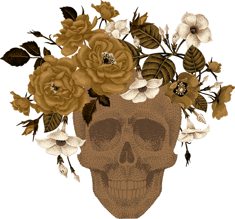 Alfombra vinílica naturaleza arreglo floral de calavera - TenVinilo