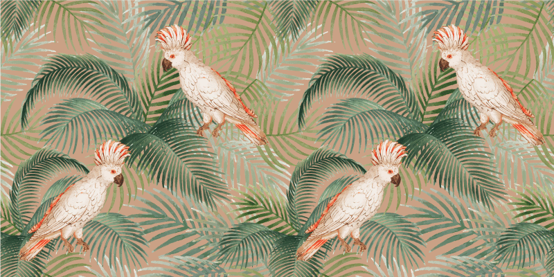 Alfombra vinílica naturaleza loros y palmas tropicales - TenVinilo
