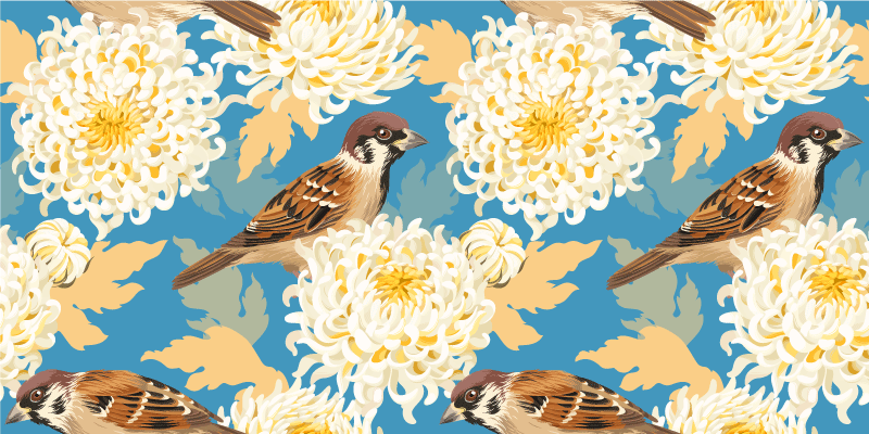 Alfombra vinílica flores diseño acuarela de aves y hojas - TenVinilo