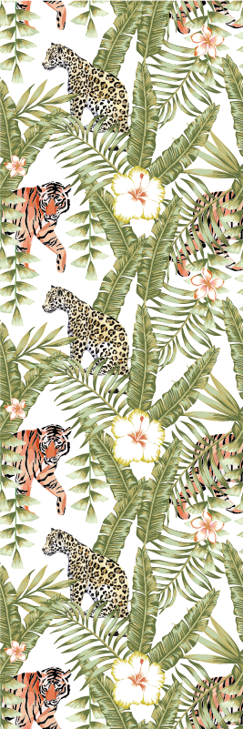Alfombra vinílica dormitorio hojas tropicales con leopardos - TenVinilo