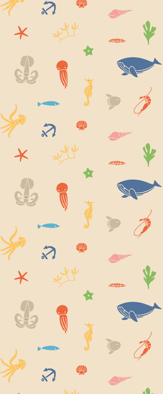 Alfombra vinílica dormitorio animales marinos beige claro - TenVinilo
