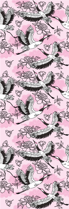 Alfombra vinílica dormitorio patrón moderno de aves rosas - TenVinilo