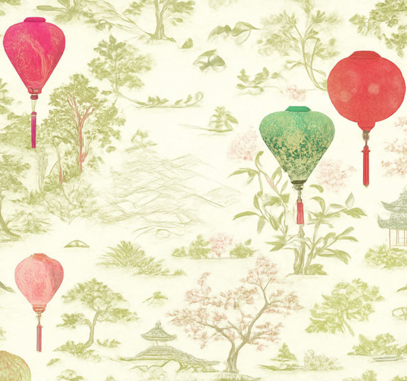 Alfombra vinílica dormitorio paisaje chinoiserie oriental - TenVinilo