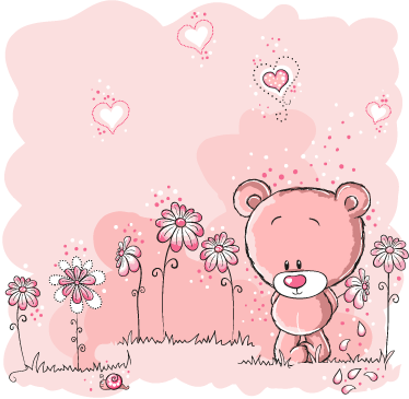 Alfombra vinílica infantil oso rosa y flores - TenVinilo