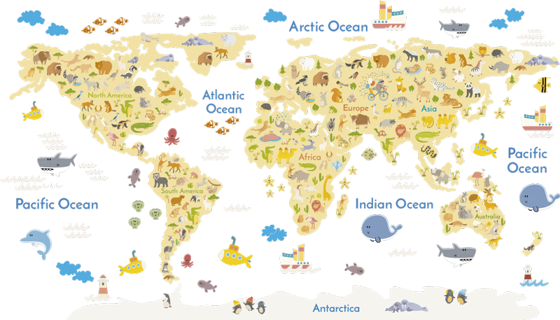 Alfombra vinílica mapamundi fauna del mundo - TenVinilo
