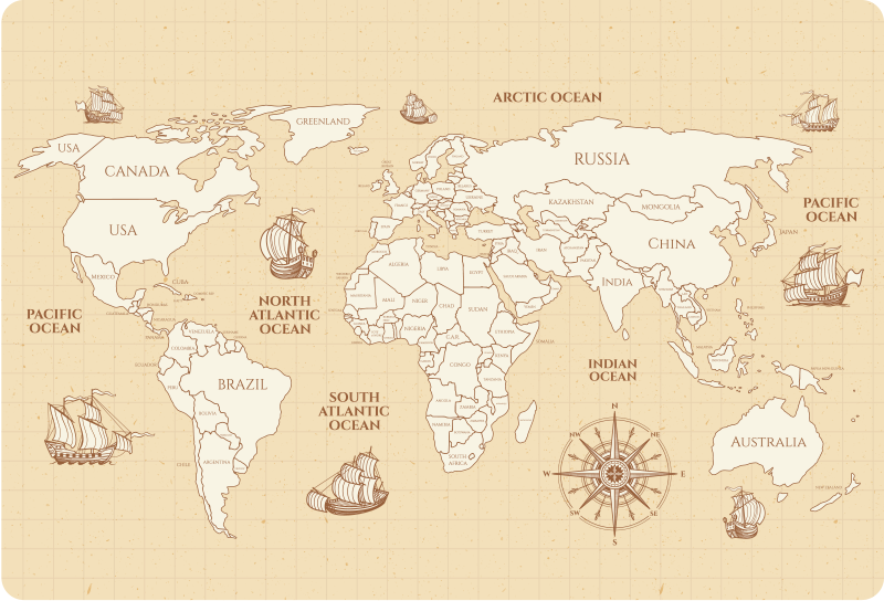 Alfombra vinílica mapamundi mapa antiguo con países - TenVinilo